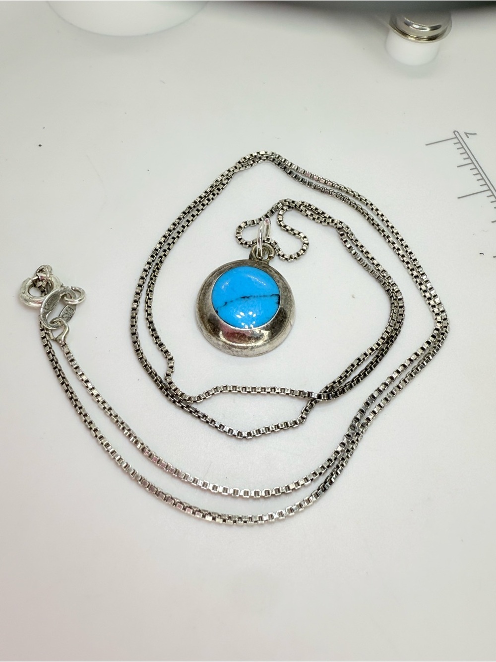 Silver Pendant Necklace with Turquoise Blue Stone